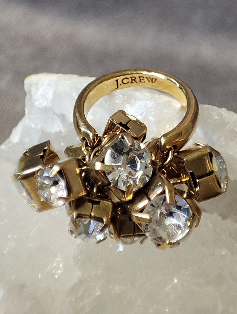 J. Crew Ring Clear Rhinestone Prong Set Jiggle Cha Cha Ladies Size 5 1/2 EUC
